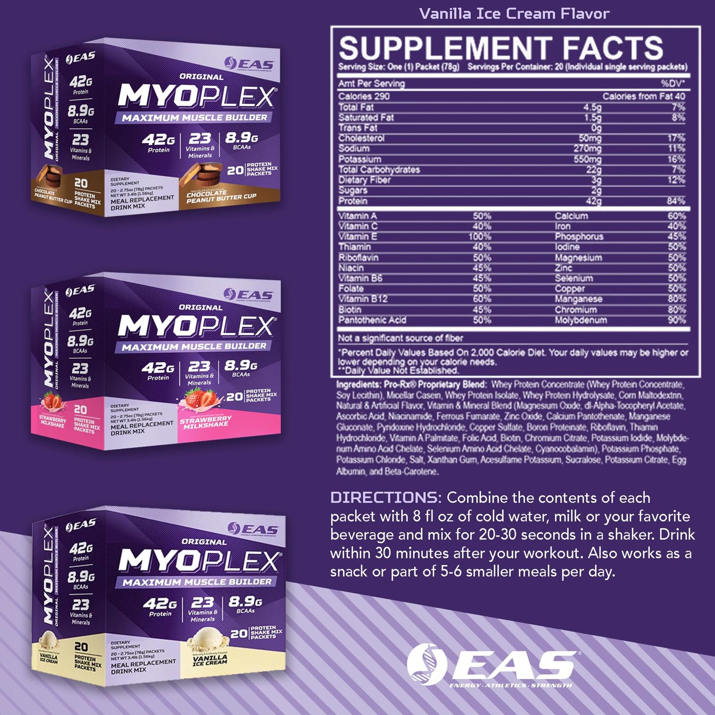 EAS Original Myoplex Maximum Muscle Builder, Meal Replacement Protein Drink Mix | Quality Protein Blend | 42g Protein | 20 Individual Packet (Cinnamon Cereal Crunch)