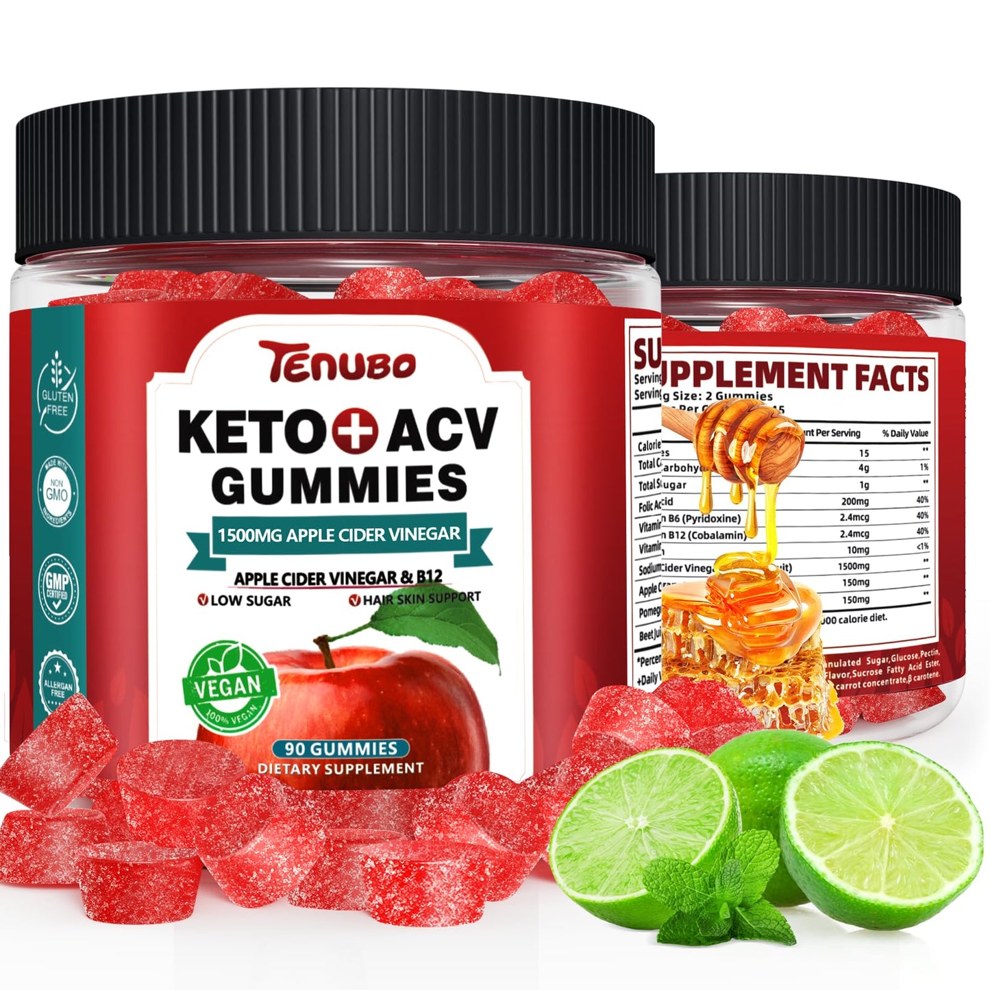 （2 Pack） 90 Count Keto ACV Gummies Formula with 1500MG 180 Count Keto ACV Gummies, Keto Diet Supplement for Women Men - Low Sugar & Gluten Free