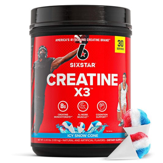 Six Star Creatine Monohydrate Powder, X3 (ICY Snow Cone) - Flavored Creatine HCl Powder Monohydrate Supplement for Muscle Building & Performance - Post Workout Supplement for Men & Women - 30 Servings