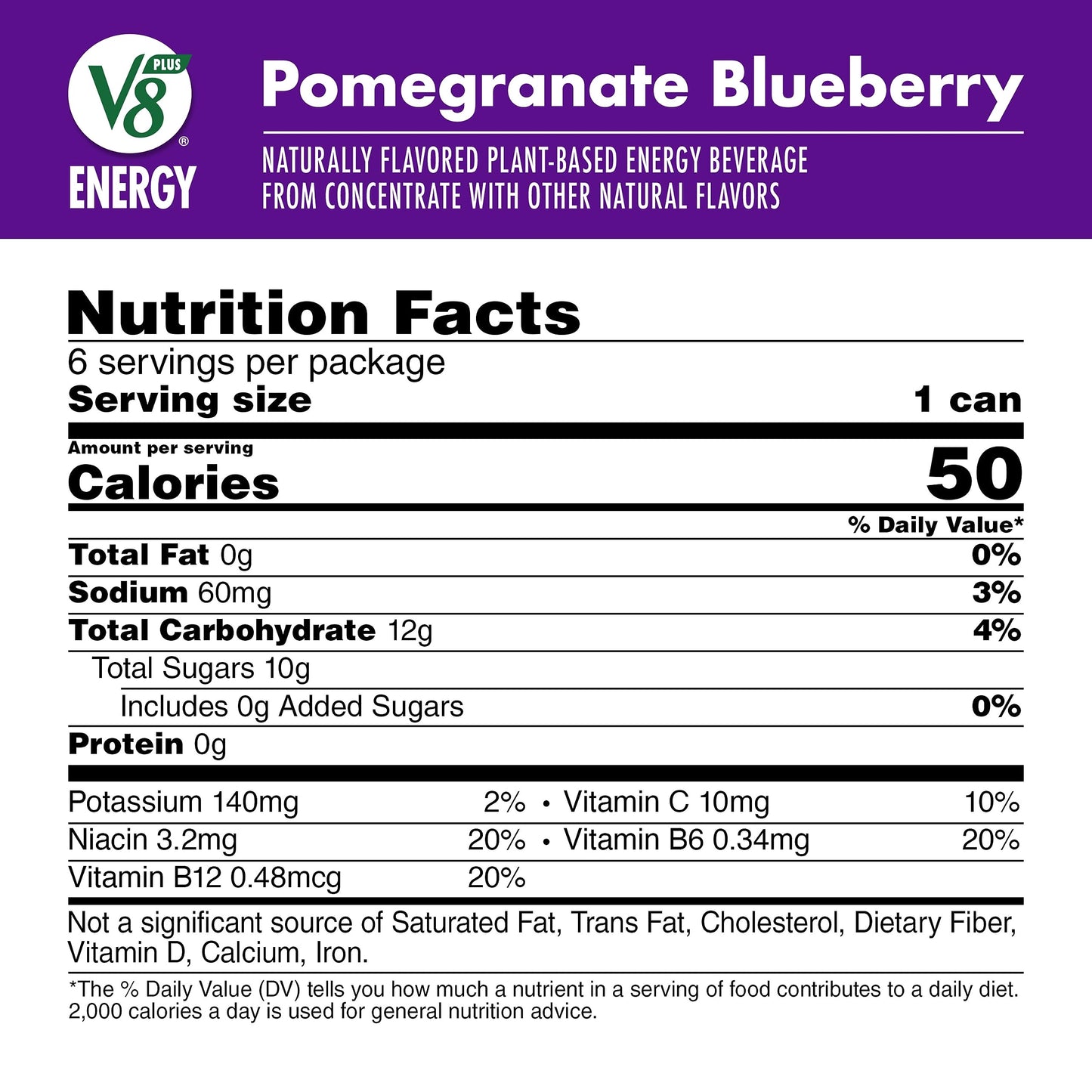 V8 Energy Pomegranate Blueberry Juice Energy Drink 8 fl oz Can 6 Pack