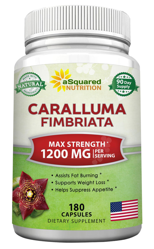 aSquared Nutrition Caralluma Fimbriata 1200mg - 180 Capsules, Natural Extract Weight Loss Diet Pill Supplements, Plant Root Appetite Suppressant & Pure Energy Booster, Max Strength Slim Lean Fat Burn
