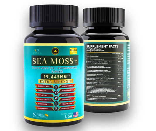 PAETY Premium Sea Moss 7000mg with Black Seed Oil, Ashwagandha, Turmeric, Elderberry, Bladderwrack, Ginger, Manuka, Vitamins C & D3, ACV