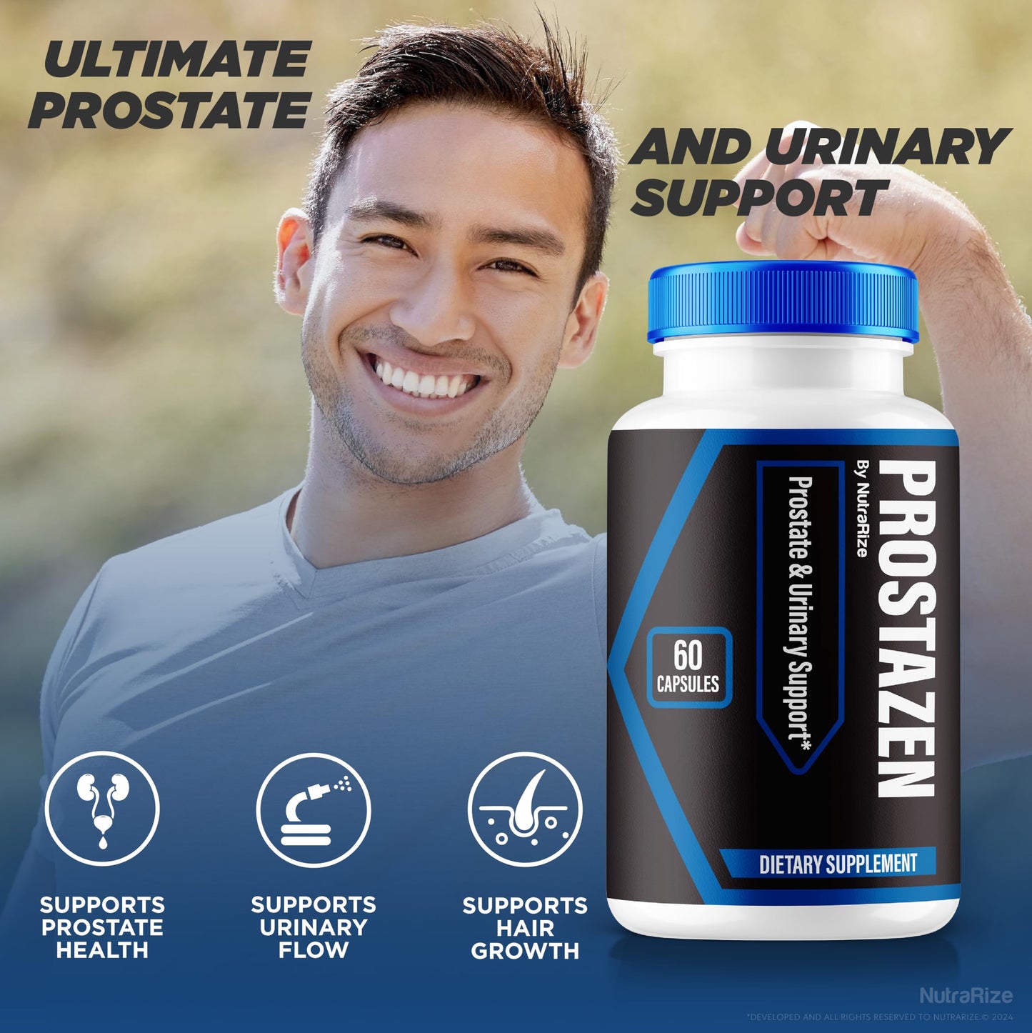 NutraRize Prostazen Capsules, Official Prostazen Pills to Support Prostate Health, Prostazen Plus Premium Formula, Prostazen for Healthy Prostate, Prosta Zen Pastillas Review (60 Capsules)