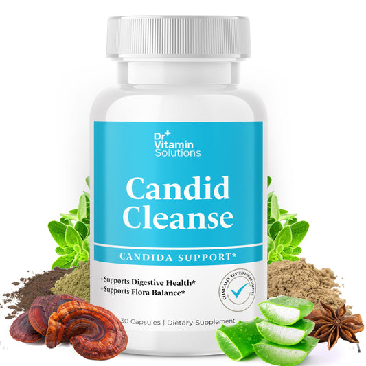 Dr. Vitamin Candida Cleanse Supplement for Men & Women | Supports Digestive Health & Flora Balance | Includes Oregano Leaf Powder, Caprylic Acid & LactoSpore for Detox & Gut Health | 30 Capsules