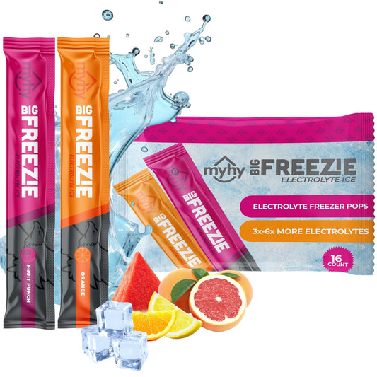MyHy - Big Freezie Electrolyte Popsicles - Electrolyte Freezer Pops, Hydration Popsicles for Adults & Kids, All Sport Freezer Pops for Active Lifestyle & Sweat Loss - Fruit Punch & Orange, 16 Count