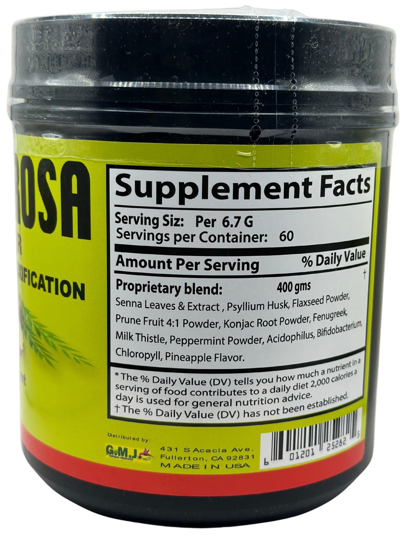G.M.J POWER FIBER DIETARY SUPPLEMENT DETOX (400 g) flaxseed, fenugreek, prune, kilk thistle, peppermint powder fibra poderosa SUPLEMENTO ALIMENTICIO.