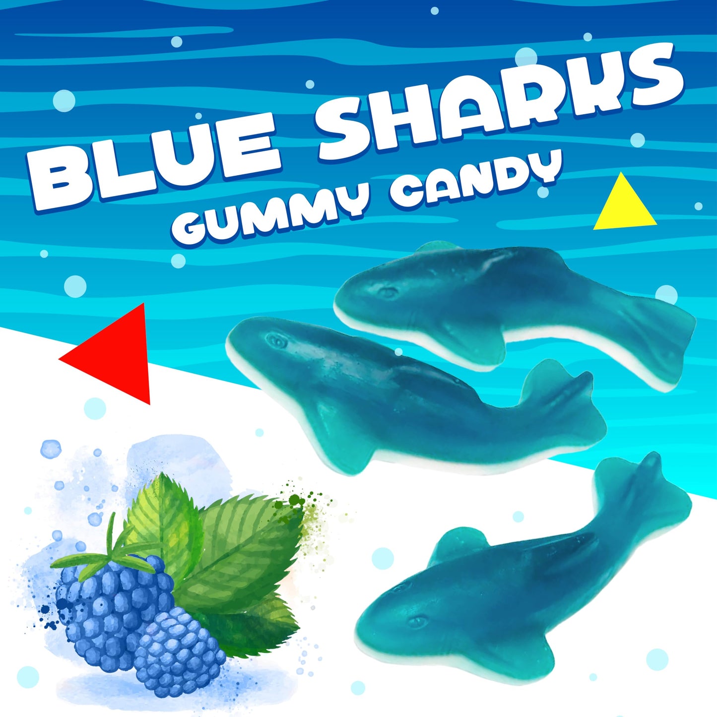 Blue Sharks Raspberry Marshmallow Gummy Candy 1 Pound Bag