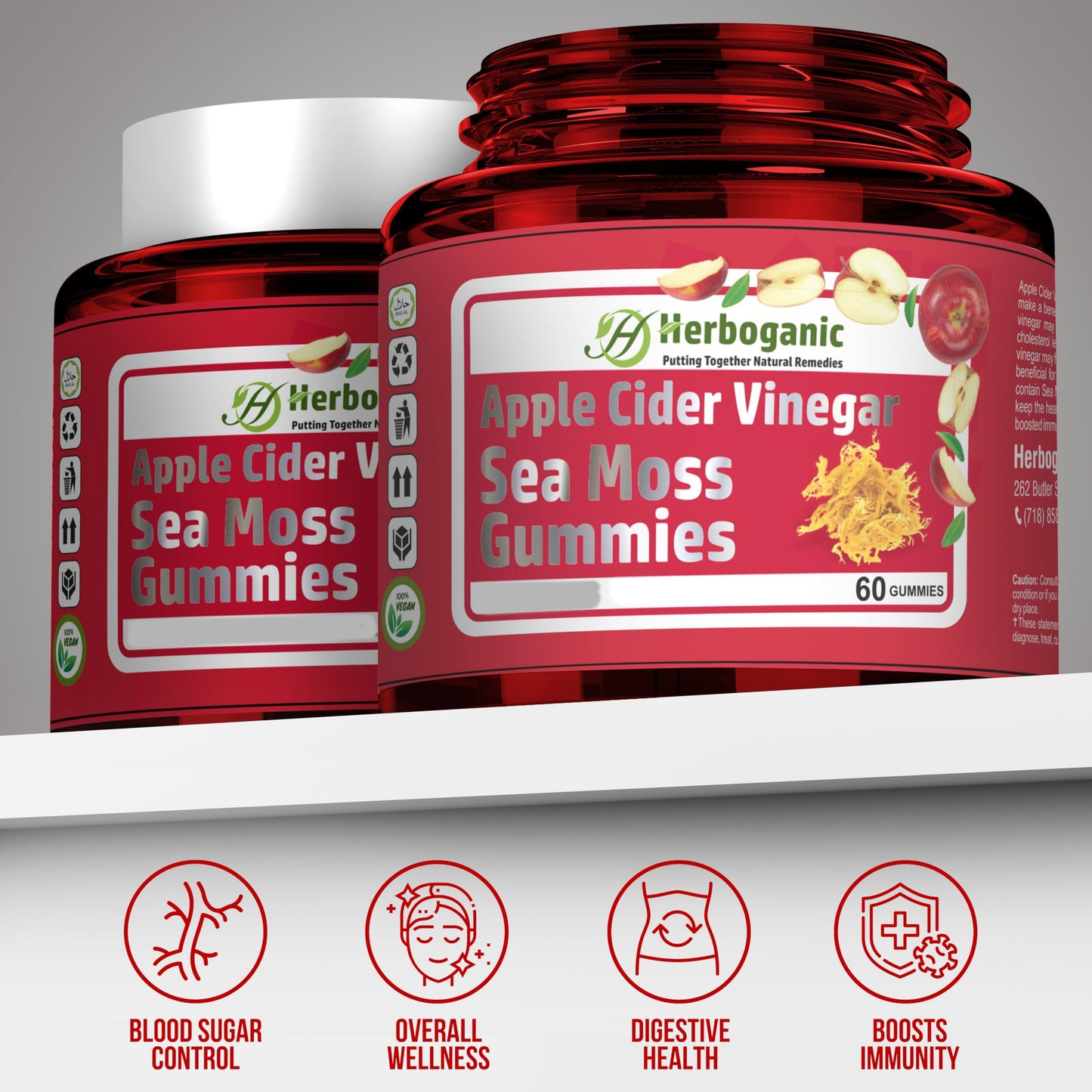 HERBOGANIC Apple Cider Gummies, 60 Gummies for Your Over All Health and Wellness