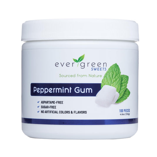 Evergreen Sweets Chewing gum 100 Count Jar  Natural Peppermint Gum Made with Xylitol and Stevia  SugarFree Aspartame Free and Vegan