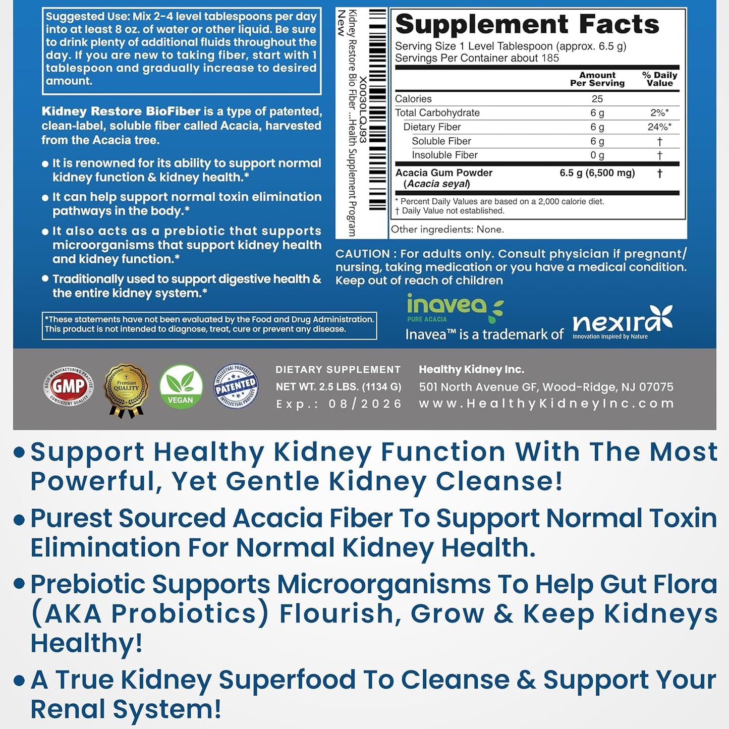 Kidney Restore Ultimate Kidney Cleanse Supplement Package for Optimal Kidney Cleansing. Kidney Support for Kidney Restoration & Kidney Health 2 Pack 2.5 Lbs Fiber 60 Ct. Restore
