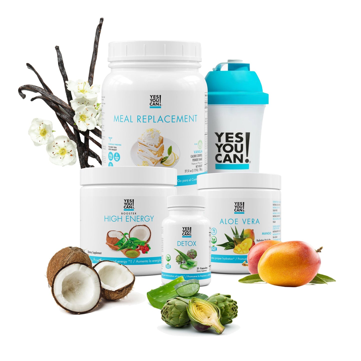 Yes You Can! Detox Plus Kit (Meal Replacement Vanilla, Aloe Vera Mango) - Complete Meal Replacement Powder, High Energy Shake Booster, Aloe Vera Detox Supplement, Health Transformation