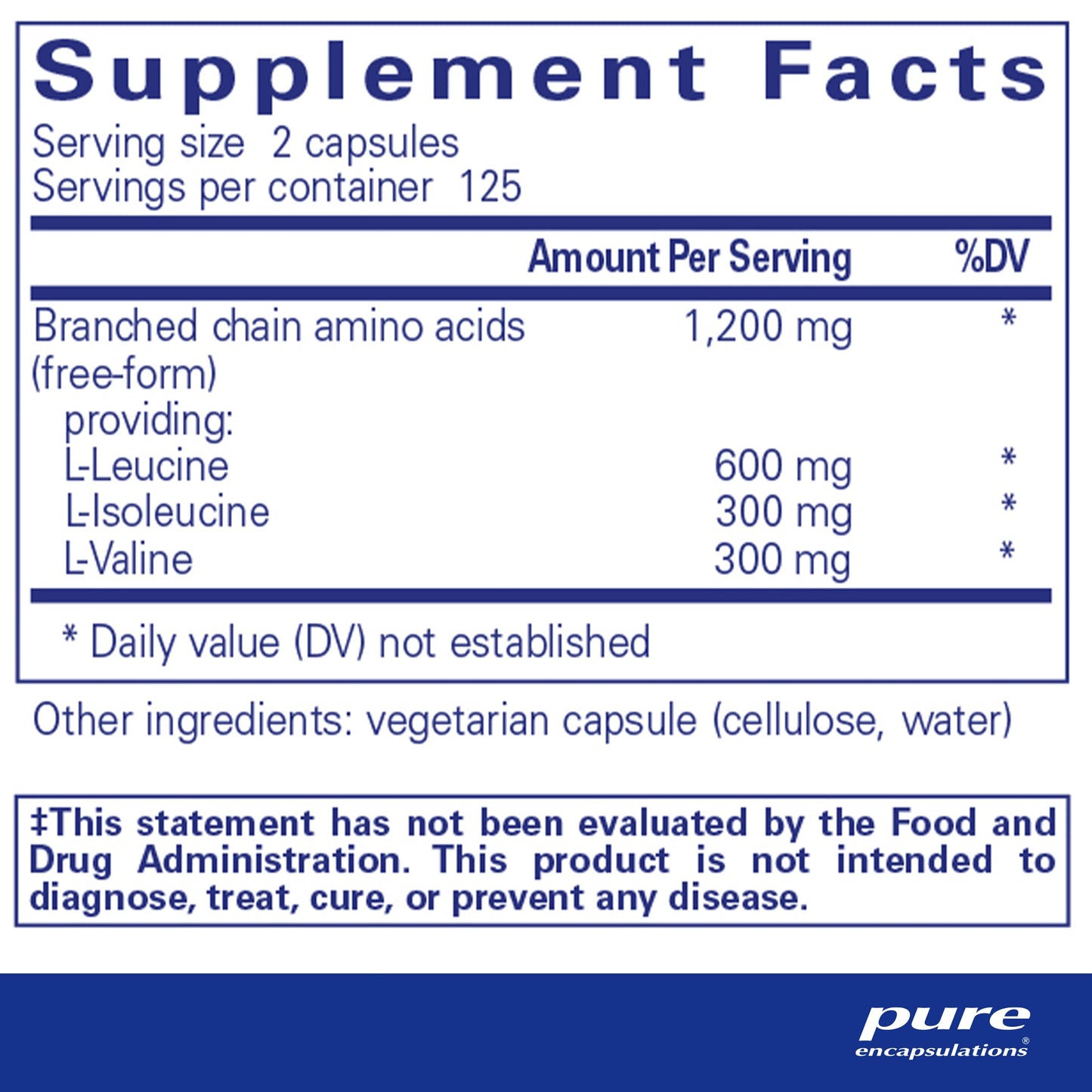Pure Encapsulations BCAA Capsules | Hypoallergenic Supplement to Support Muscle Function During Exercise* | 250 Capsules