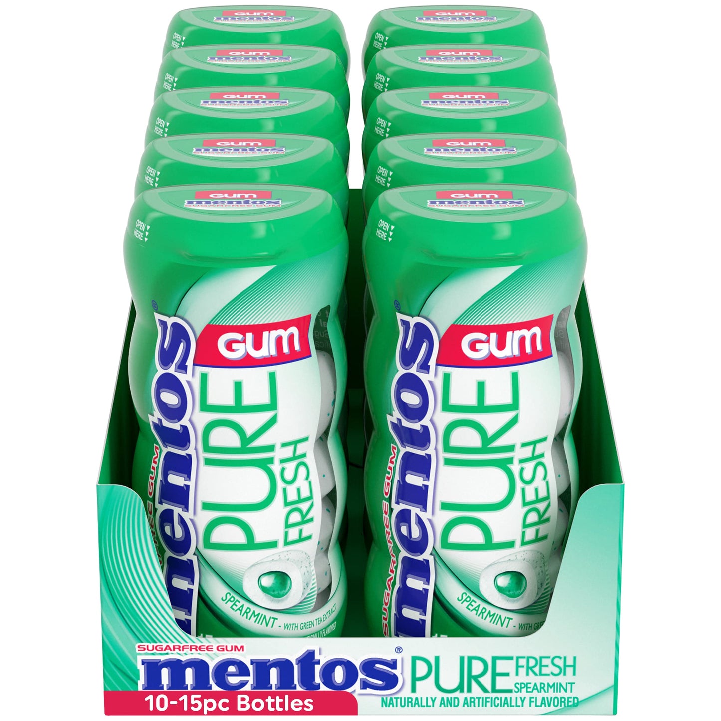 Mentos Pure Fresh SugarFree Chewing Gum with Xylitol Spearmint 15 Piece Bottle Bulk Pack of 10