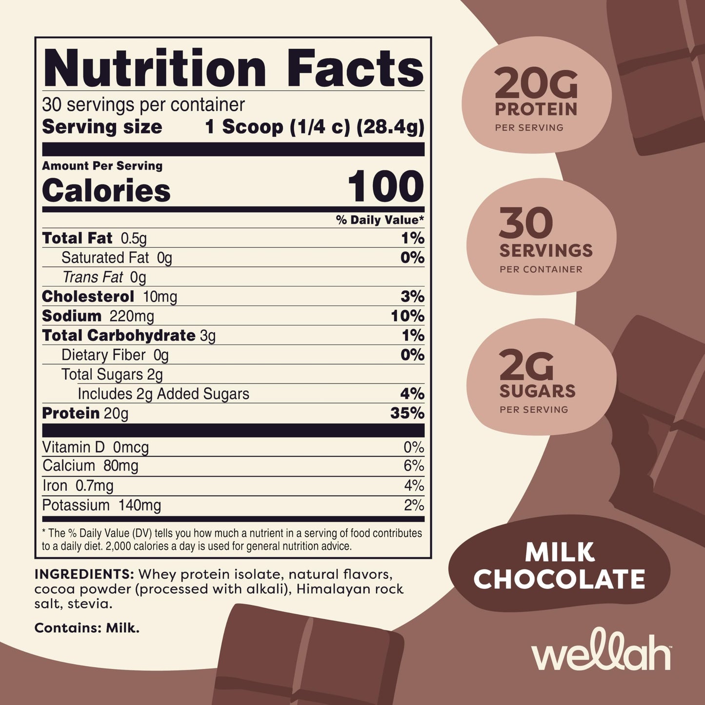 Wellah Protein Your Whey (30 Servings, Milk Chocolate Flavor) - Whey Protein Isolate Protein