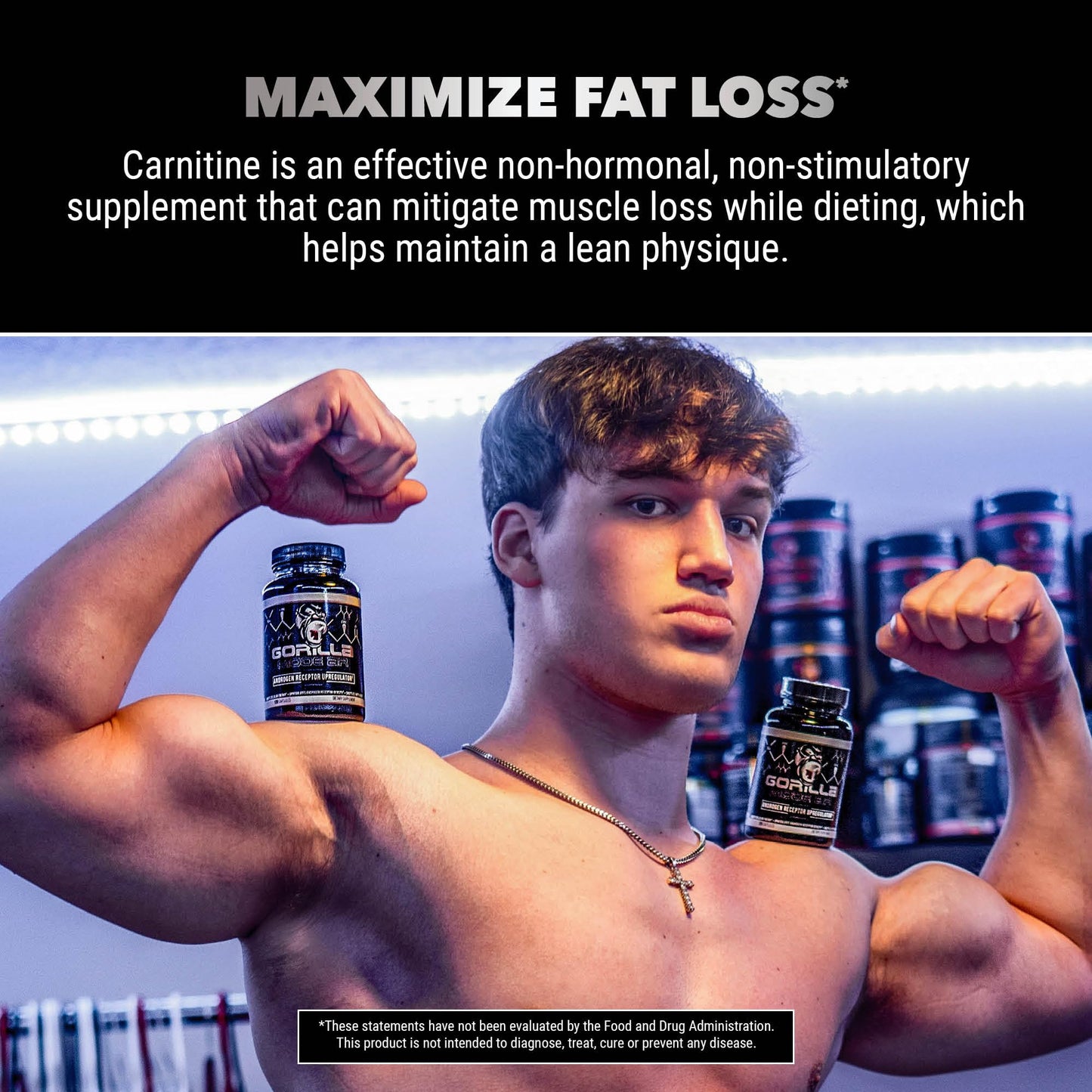 Gorilla Mind AR Carnitine 750mg Capsules Androgen Receptor Upregulator,Boosts Cellular Energy, Upregulates Androgen Receptor Density,Shuttles Fatty Acids (120 Capsules)