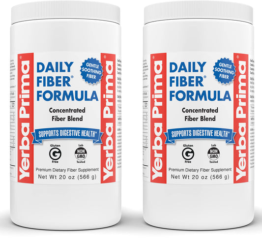 Yerba Prima Daily Fiber Formula - 20 oz Powder (Pack of 2) - Unflavored, Concentrated Blend of Soluble/Insoluble, Psyllium Seed Husks, Acacia Gum, Apple Fiber Supplement - Regularity Colon Cleanser