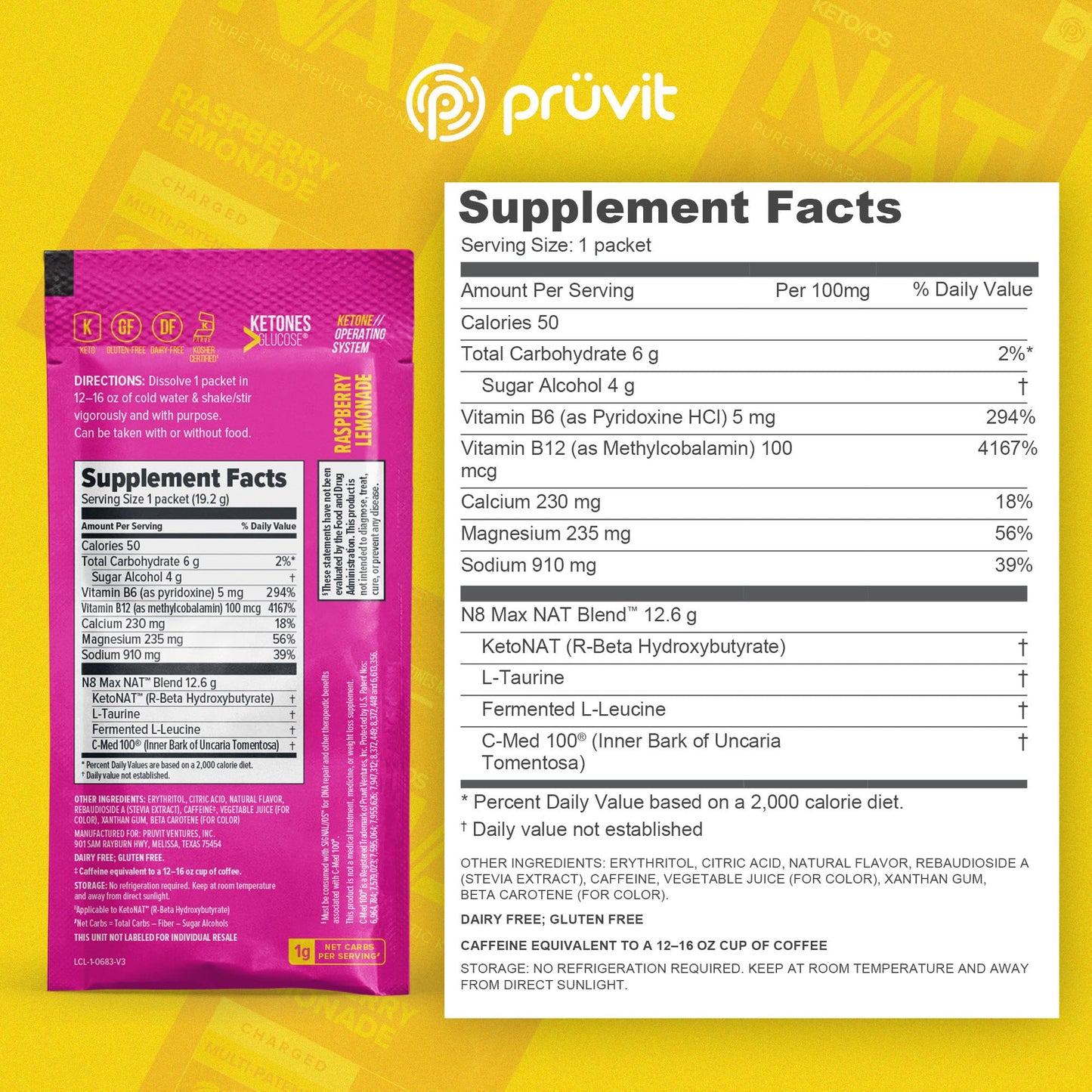 Keto//OS NAT® Raspberry Lemonade - Charged - Supplement for Men and Women (20 Count)