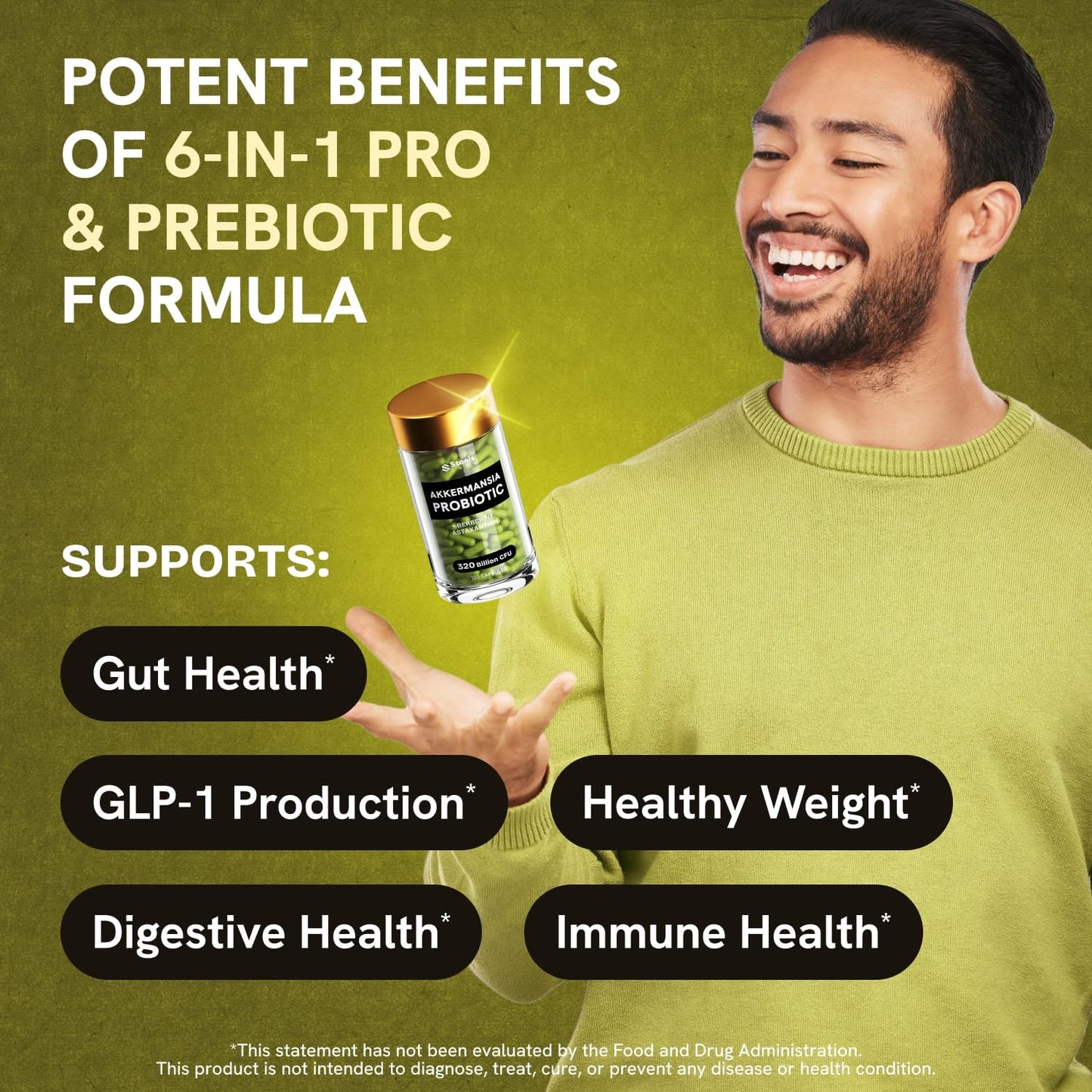 Akkermansia Muciniphila Probiotics 320 Billion CFU| GLP-1 Probiotic and Prebiotic | Akkermansia Probiotics for gut health | Inulin Prebiotic Fiber Capsules Astaxanthin & Berberine & Chromium 120 count