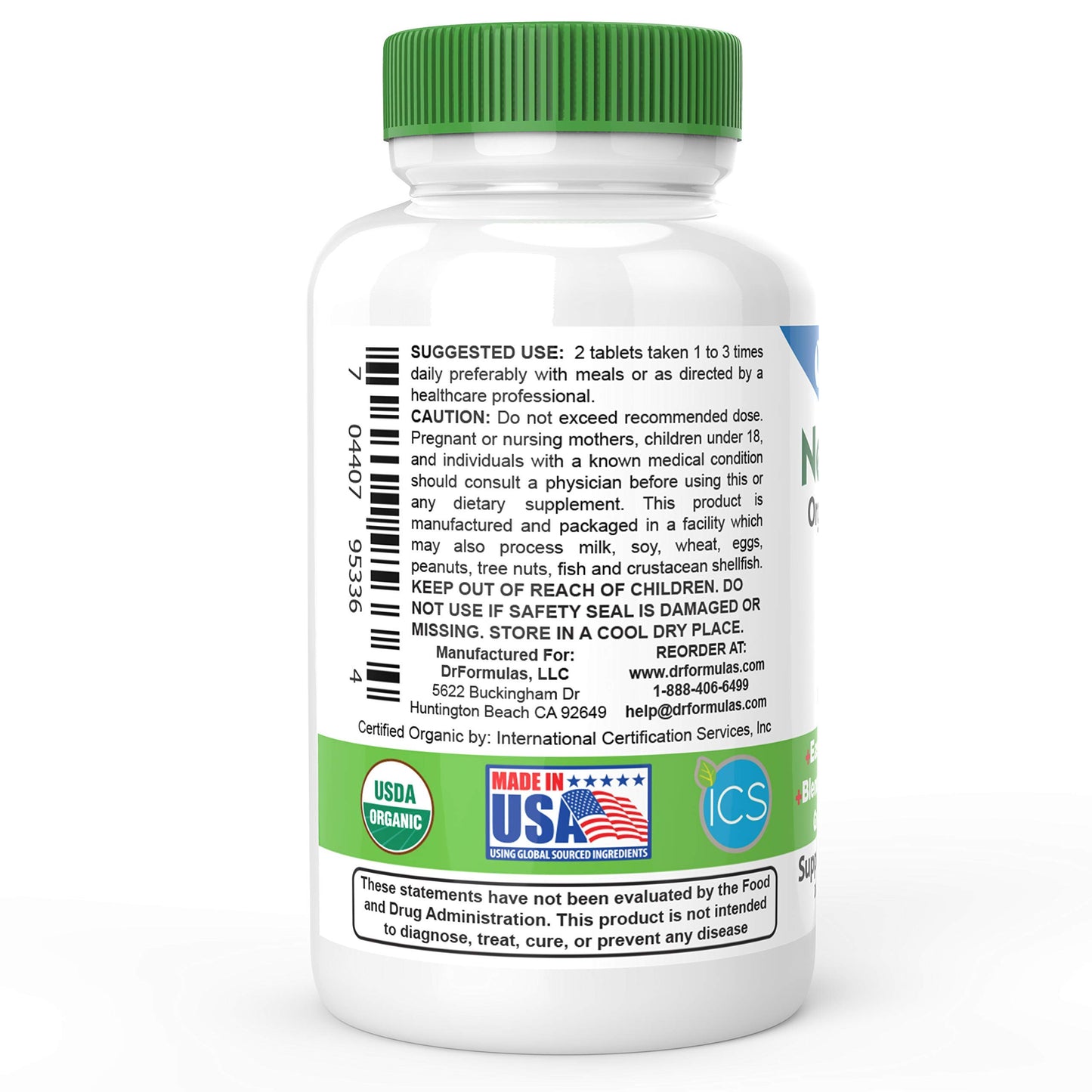DrFormulas Organic Prebiotic Fiber for Constipation Relief | Nexabiotic Superfood Tabs for Probiotic Digestive Health, 60 Tablets