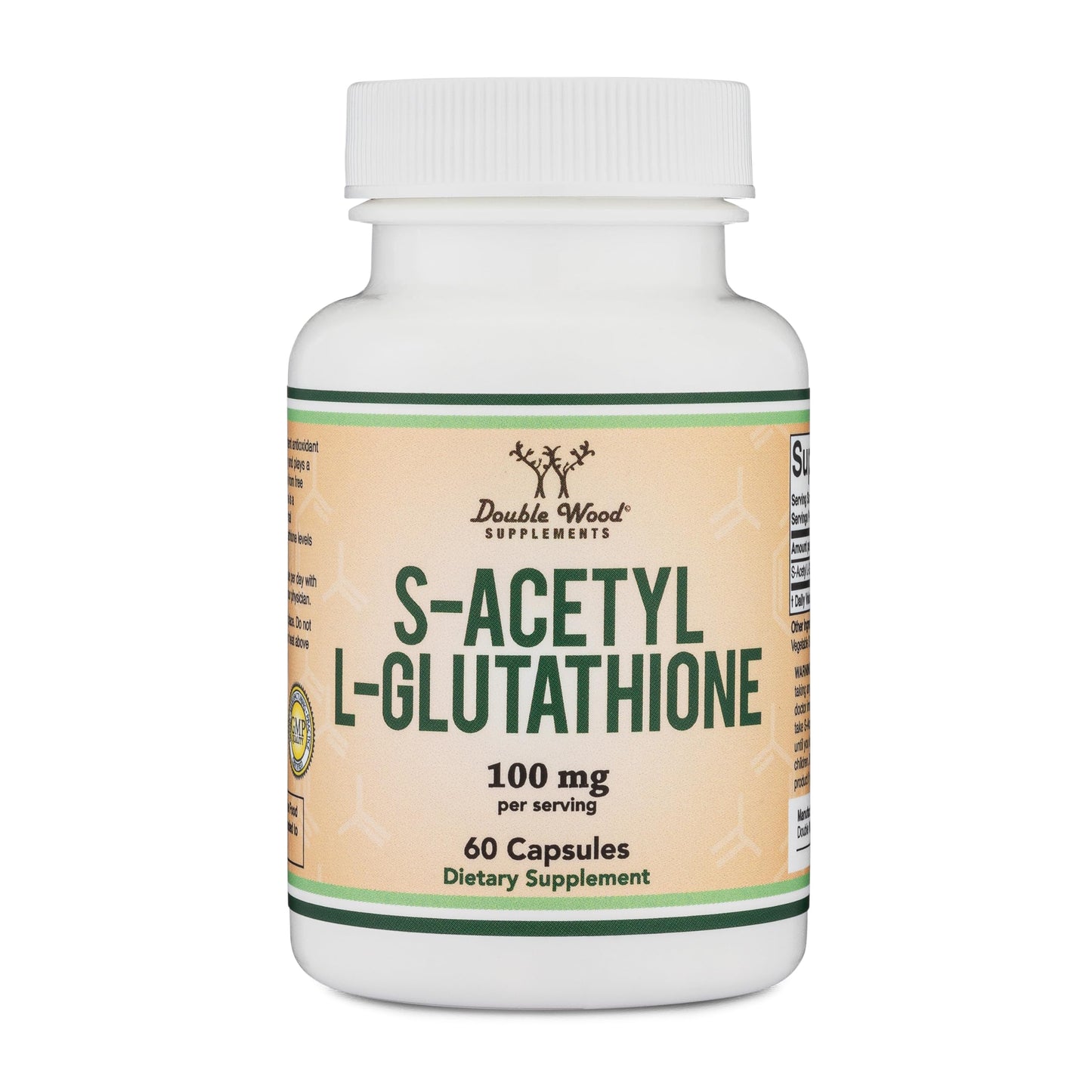 S-Acetyl L-Glutathione Capsules - 100mg, 60 Count (Acetylated Glutathione Antioxidant - More Absorbable Than Glutathione and Liposomal Glutathione, Non-GMO and Gluten Free) by Double Wood