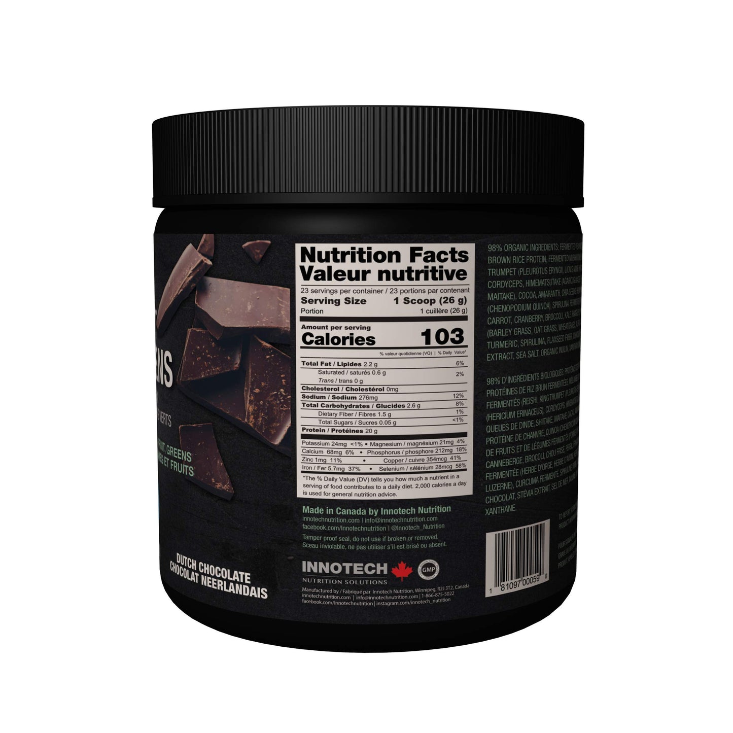 Innotech Nutrition Solutions Fermented Plant Protein & Greens Chocolate Lightly Sweetened - 600 g