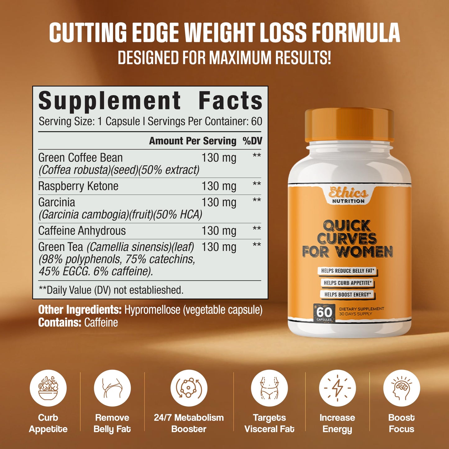 Quick Curves - Fat Burner Weight Loss Pills for Women | Appetite Suppressant, Best Fat Burner Metabolism Booster | Slimming Belly Fat Burner Diet Pills That Work Fast, Extra Strength - 60 Capsules