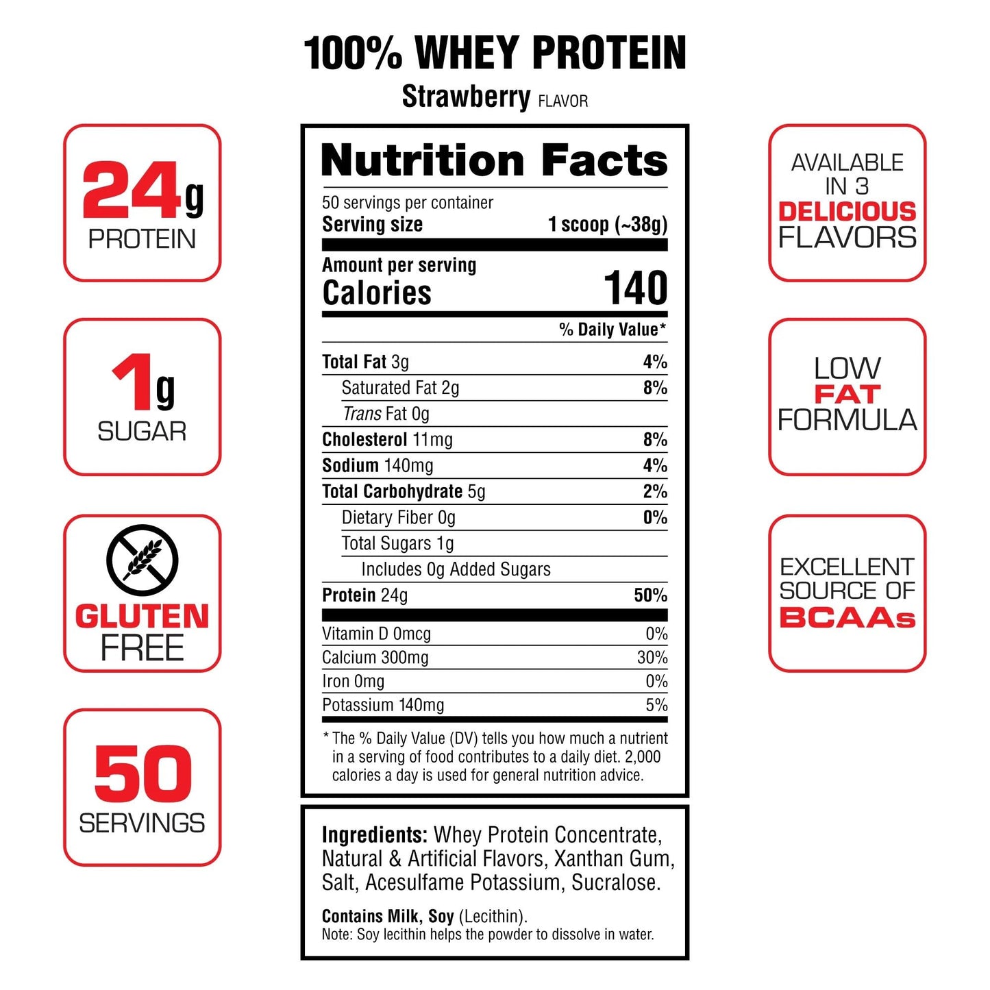 Labrada Nutrition 100% Whey Protein Powder, Strawberry, 4.13 lb