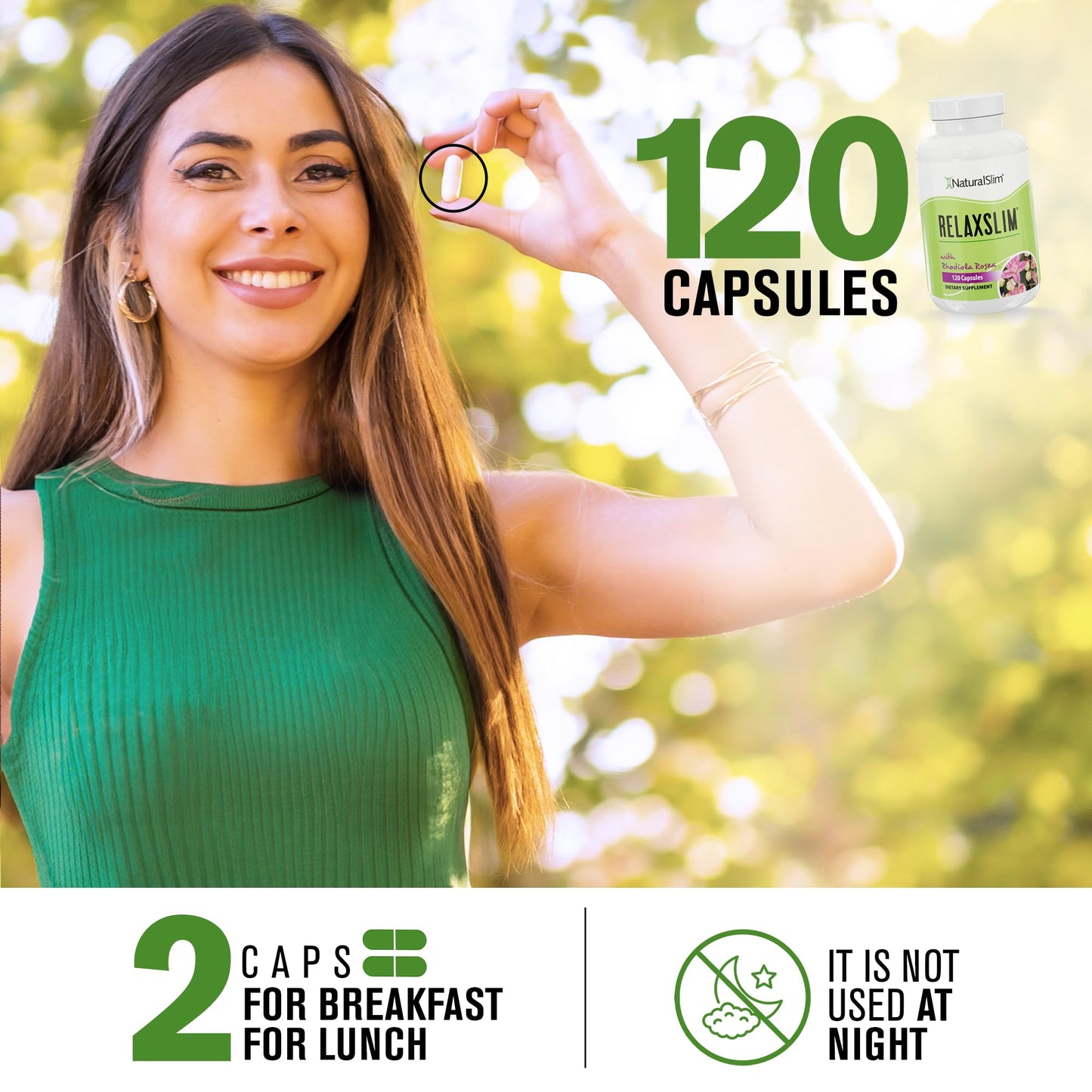 NaturalSlim Relaxslim Rhodiola Rosea & Adaptogenic Herb for Brain, Mood, Metabolism, Tension & Energy Support Supplement - 21 Different Natural Compounds Help Control Appetite - 120 Capsules