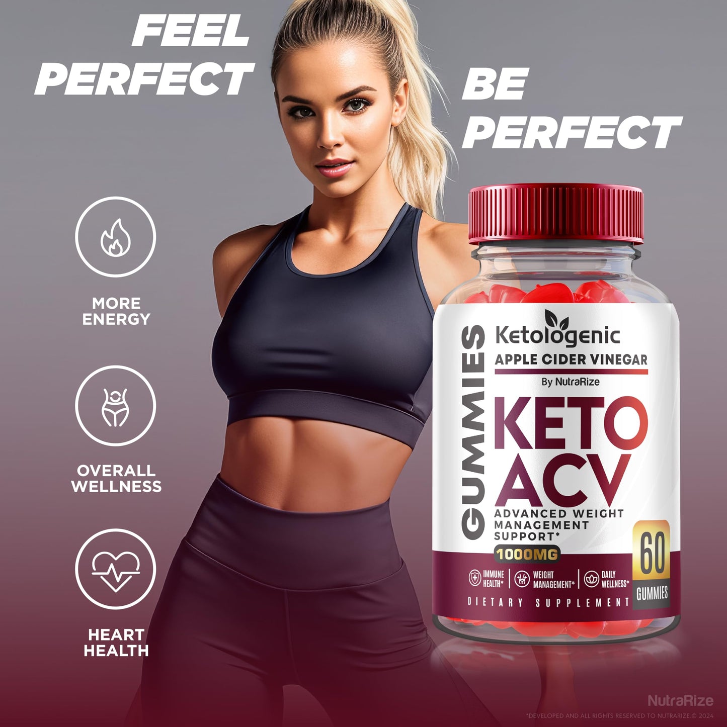 NutraRize Ketologenic Keto ACV Gummies Advanced Weight Loss, Detox Formula, Apple Cider Vinegar Vitamin Supplement (60 Gummies)