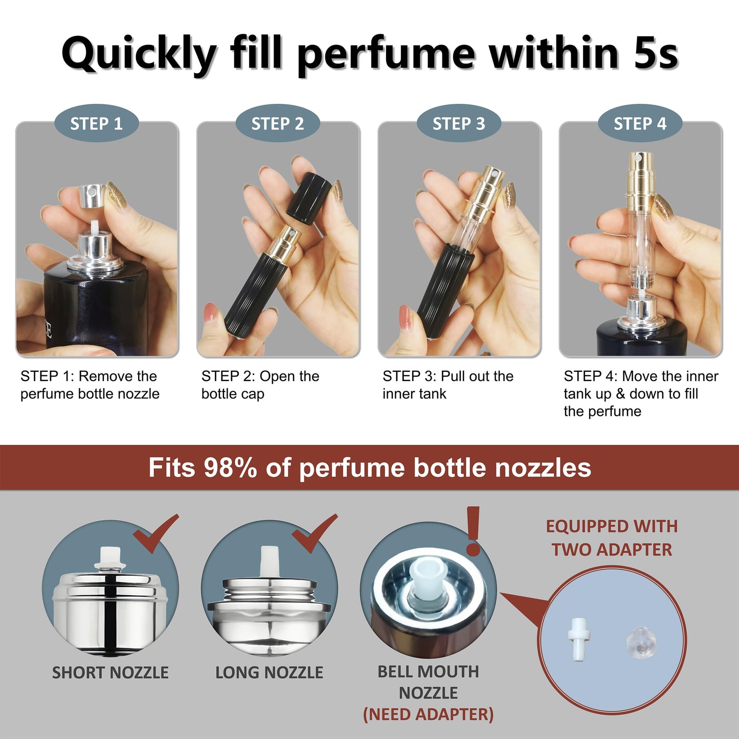 Fiwecos Perfume Travel Refillable Bottle Cologne Portable Atomizer Fragrance Scent Sprayer Pump Fill from Bottom Mini Pocket Size 5ml for Travel Essentials & Best Gift (Shining Gold)