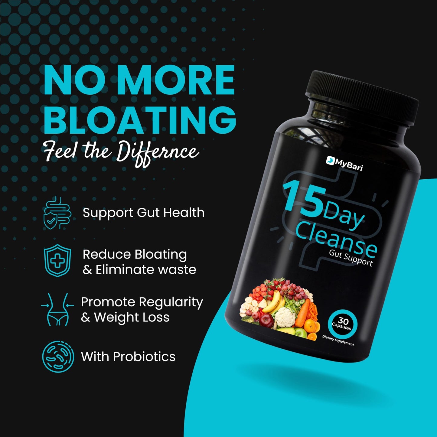 Mybari 15 Day Cleanse - Gut and Colon Support - Advanced Gut Cleanse Detox for Women & Men with Senna, Cascara Sagrada & Psyllium Husk - Non-GMO - Made in USA - 30 Capsules