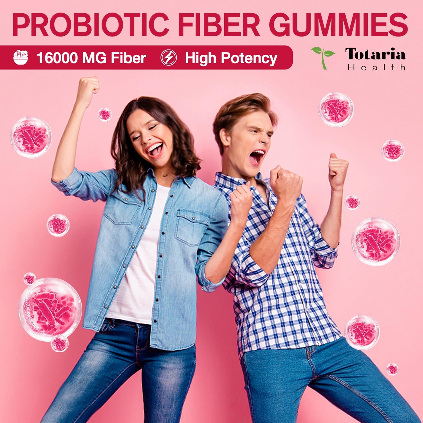 9-in-1 Probiotic Fiber Gummies for Adults & Teens 16G Fiber per Serving, Psyllium Fiber Supplement with 5 Billion CFU Bacillus Coagulans, Inulin, ACV for Digestive, Gut & Immune Wellness - 60 Gummies