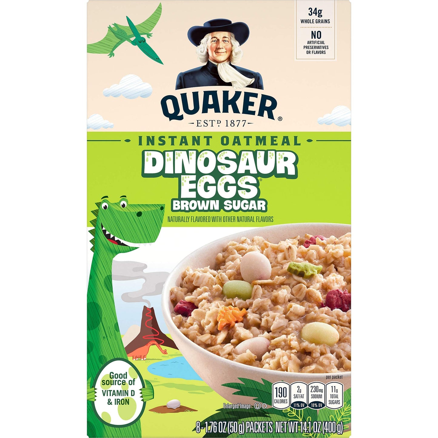 Quaker Instant Oatmeal Dinosaur Eggs Brown Sugar 8176 141 Oz Pack of 2 Includes One Free Scoop with Bag Sealing Clip