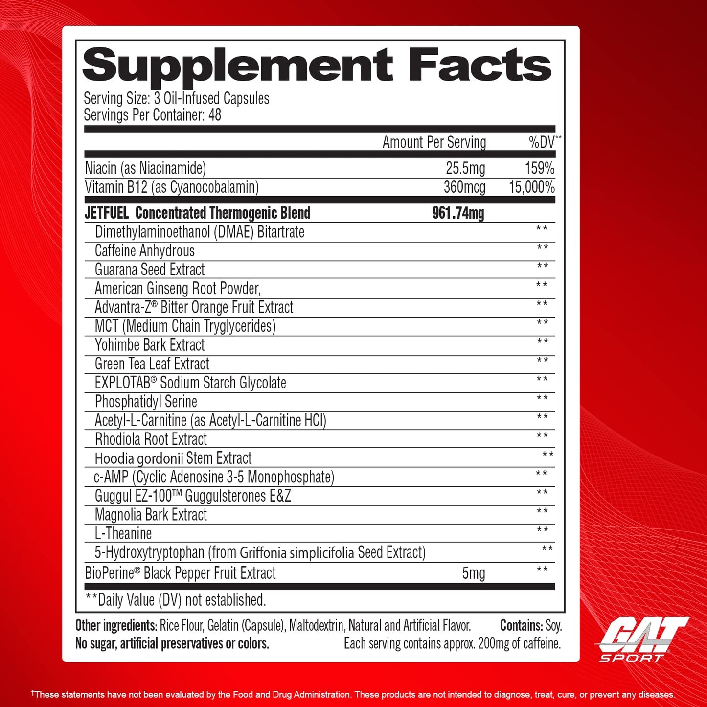 GAT SPORT JetFuel Original - Weight Loss Supplement, Energy Booster, Fat Burner, Appetite Suppressant (144 Capsules)