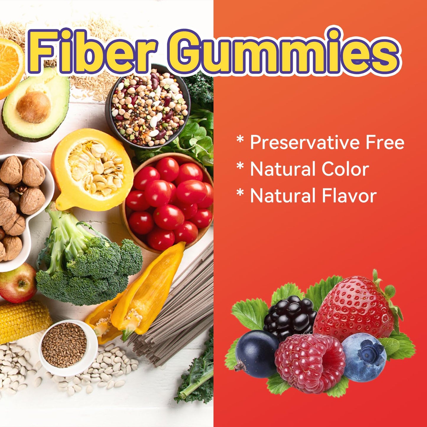 SmildeHeal Fiber Gummies, Dietary Fiber, Soluble Fiber, for Women and Men, Gut Health Support, Non-GMOs, Non-Gluten, Vegan, Mixed Berry and Strawberry Flavor, 60 Count Gummies(Pack of 2)
