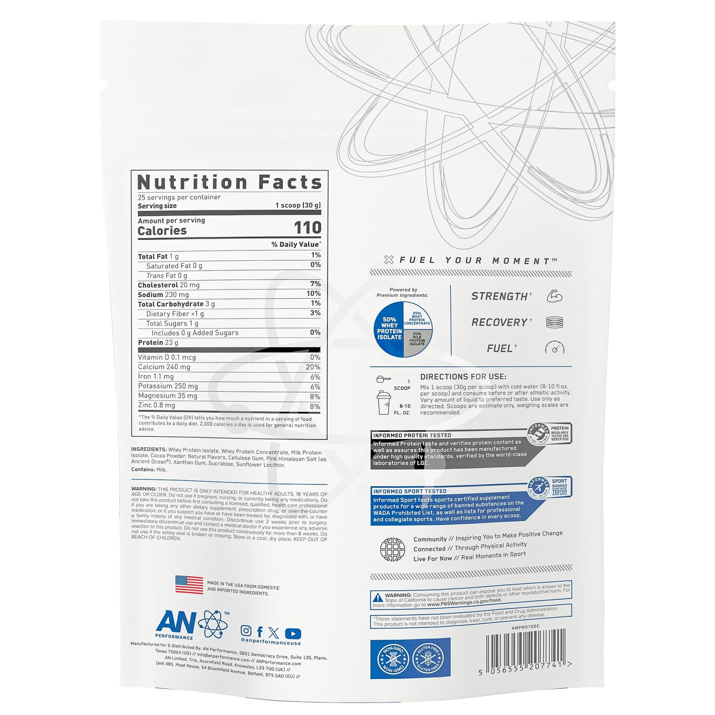 an Performance Whey Protein Powder | Chocolate | 23g Protein, 1g Sugar, 100 Calories | Gluten-Free, Low Carb, Low Fat | Keto Friendly | Essential Amino Acids for Muscle Recovery | 25 Servings