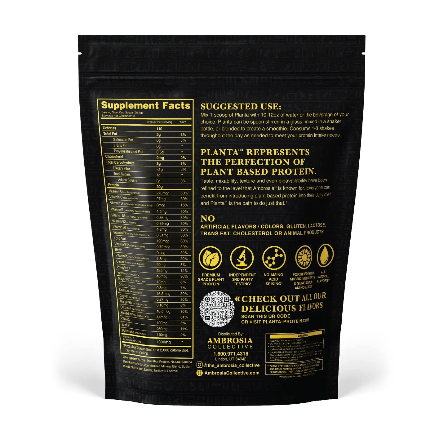 Ambrosia Planta - Premium Organic Plant-Based Protein | Vegan & Keto Friendly | Gourmet Flavors with No Bloating or Stomach Upset | No Added Sugar | 14 Servings | (Banana Maple)
