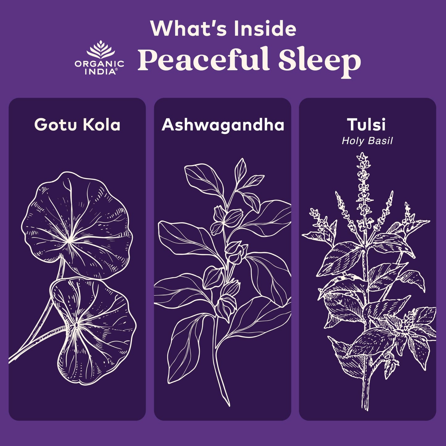 ORGANIC INDIA Peaceful Sleep Herbal Supplement - Deep Sleep Aid, Herbal Sleep Aid for Adults, Natural Sleep Aid Without Melatonin, Supports Sleep Cycles, USDA Certified Organic, Non-GMO - 90 Capsules