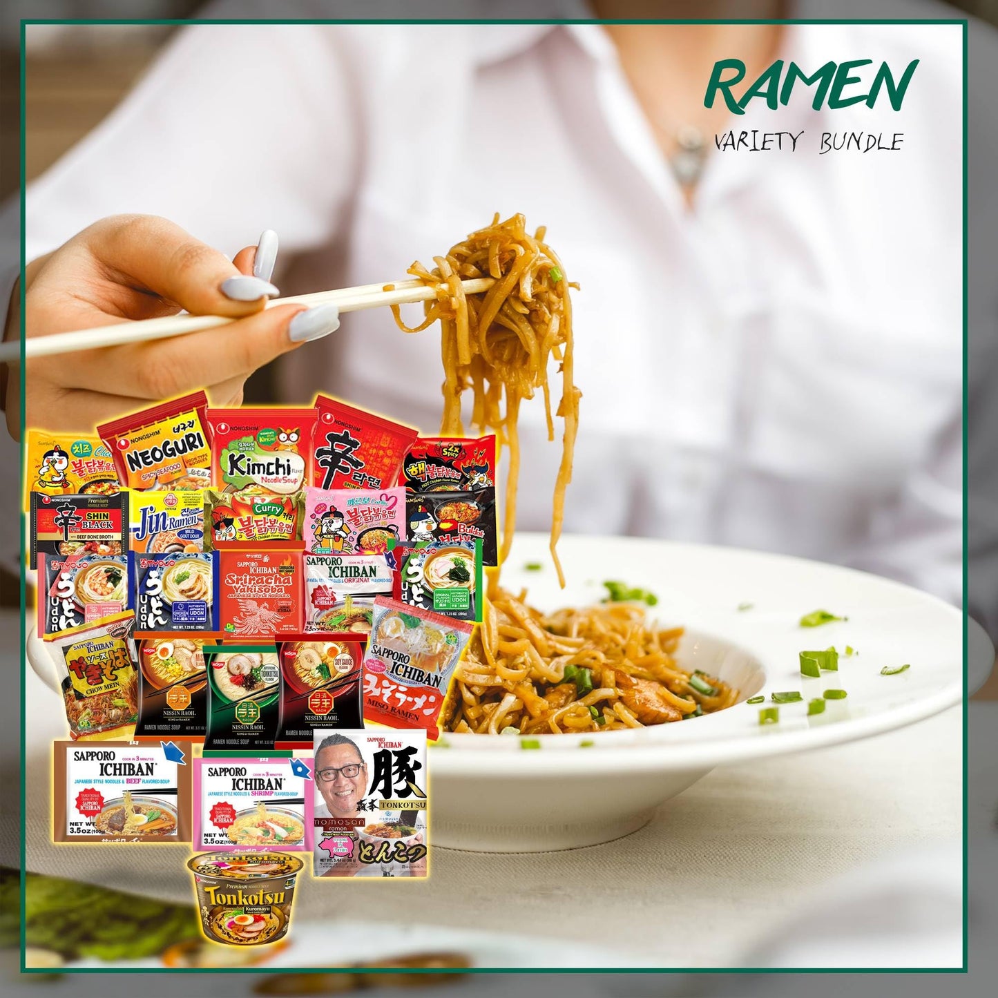 FOODIE BOXX KoreanJapanese Fusion Instant Ramen Variety 10 Pack Noodles with Fortune Cookie and Chopsticks