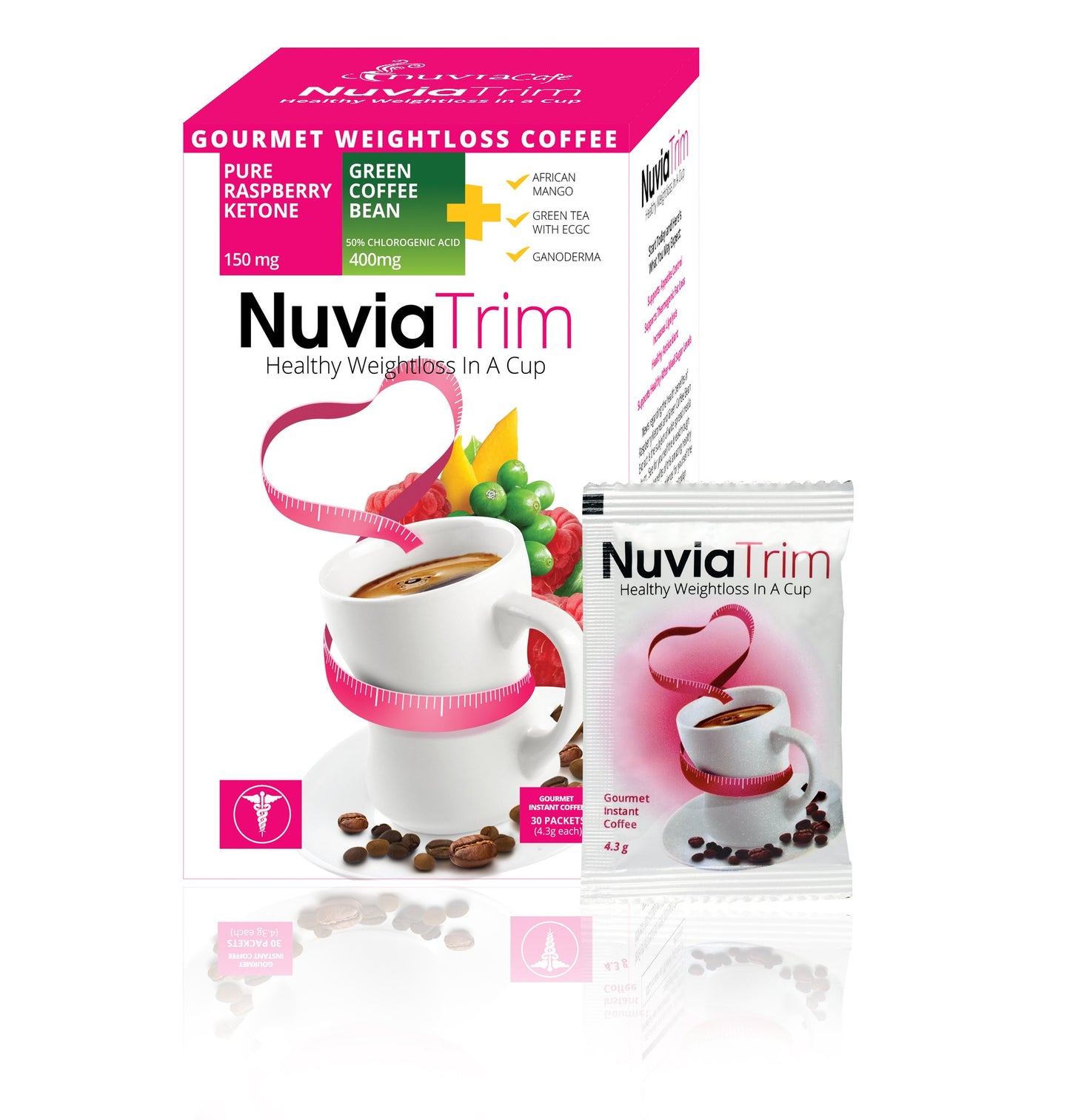 Nuvia Trim - Gourmet Instant Coffee for Weight Loss, with Garcinia Cambogia, Raspberry Ketones and Green Coffee Bean Extract, Vegan, No Sugar or Dairy, Great for Iced Coffee, 0.15oz packets(30 ct.)