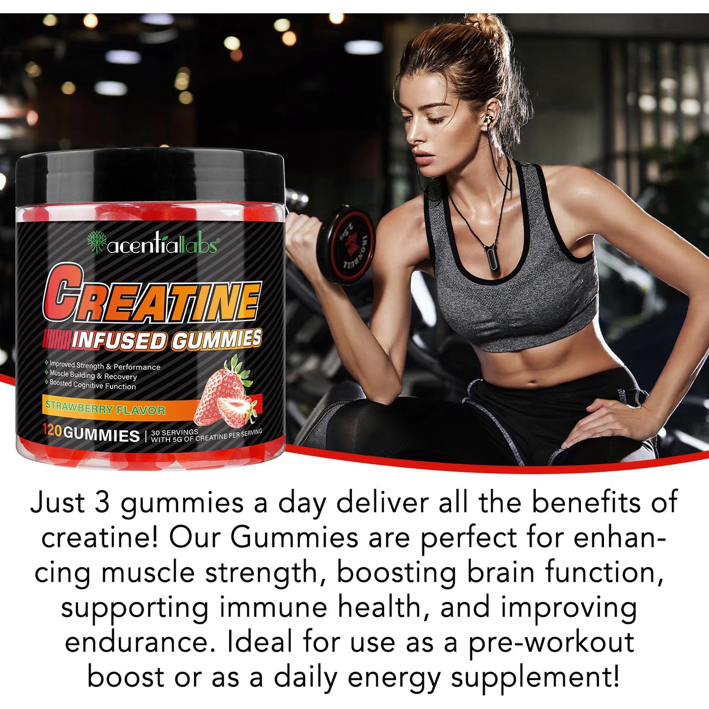 WeiWeiLa Creatine Monohydrate Gummies Creatine Monohydrate per Serving Chewable Creatine for Muscle Builder, Energy Boost, 120 Gummies