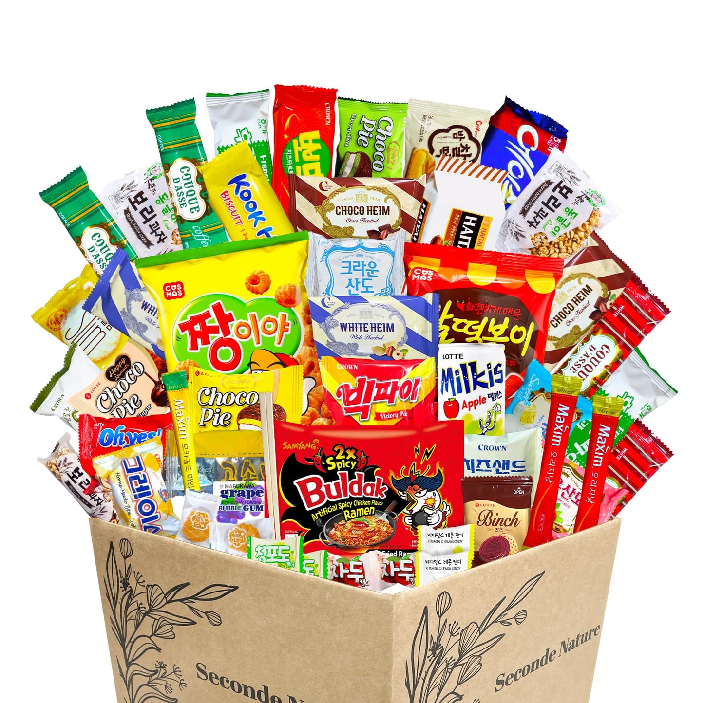 Journey of Asia Korean Snack Box 48 Count  Individually Wrapped Packs of Coffee Snacks Cookies Ramen and Drink Food Box for Kids Children College Students Adult Senior Friends Family