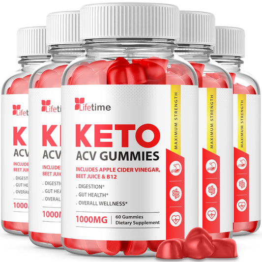 (5 Pack) Lifetime Keto Plus ACV Gummies - Official Formula, Vegan, Non GMO - Lifetime Keto acc Gummies, Life Time Keto Gummies with Apple Cider Vinegar, Vitamin B12, Pomegranate Juice (300 Gummies)