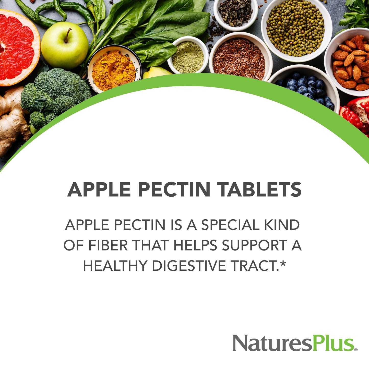 NaturesPlus Apple Pectin - 500 mg, 180 Tablets - Natural Fiber Supplement - Vegetarian, Gluten Free - 180 Servings