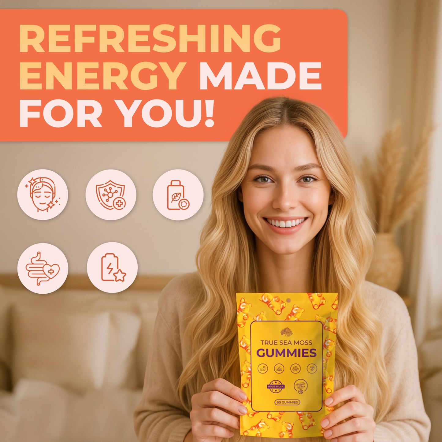 TrueSeaMoss Sea Moss Gummies for Women, Kids & Men with Bladderwrack, Burdock Root & Magnesium - 60 Vegan Gummies