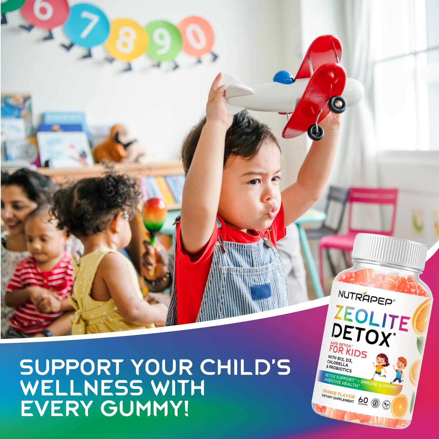 NutraPep Zeolite Detox Gummies for Kids - Total Body Cleanse Micronized Chewables Supplement with Chlorella - Cleanse Out Toxins - Orange Flavor Vegan Non-GMO Gluten-Free