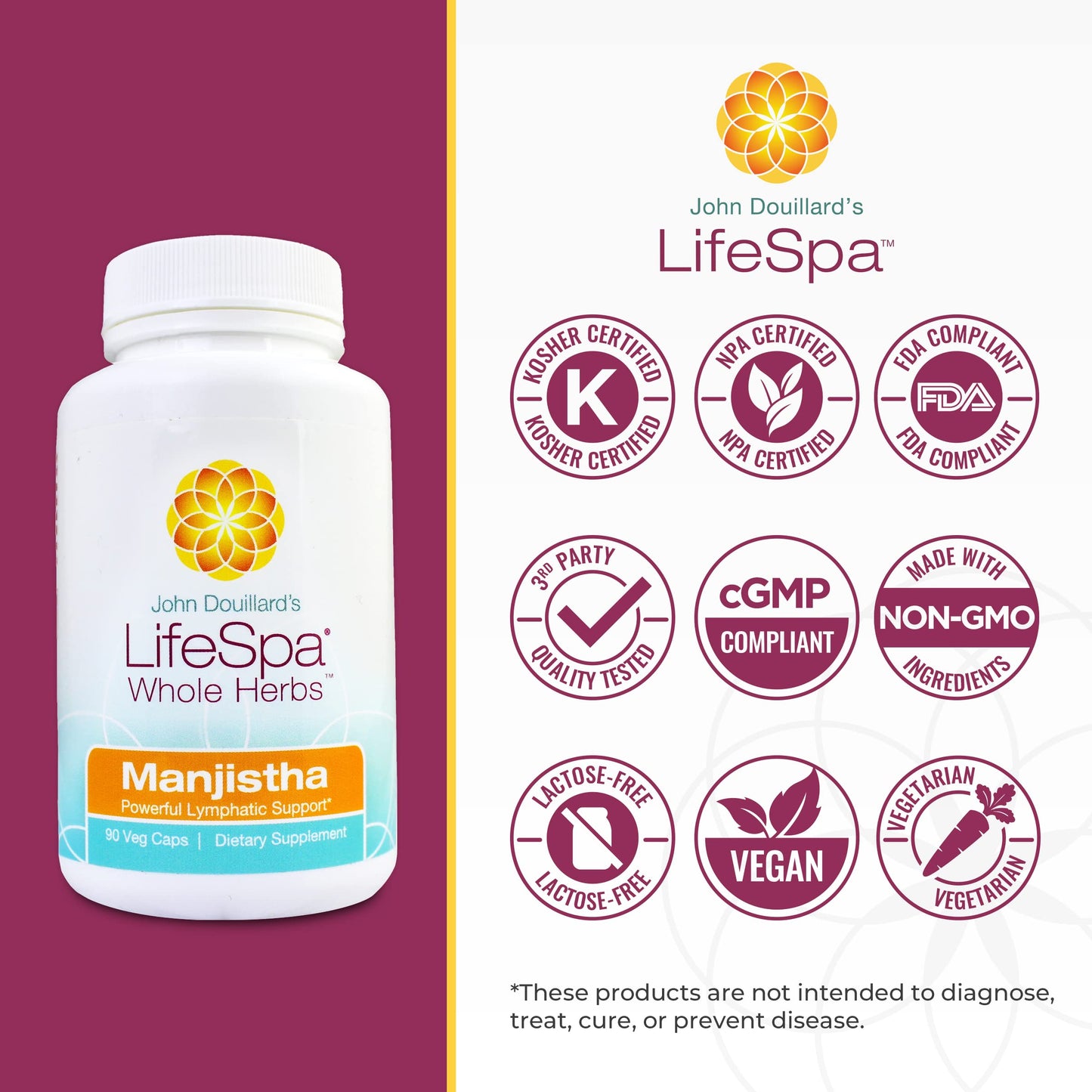 LifeSpa Whole Herbs Manjistha Capsules | Liver Cleanse | Vegan Multivitamin | for Lymphatic Support and Liver Detox | 90 Capsules 400mg