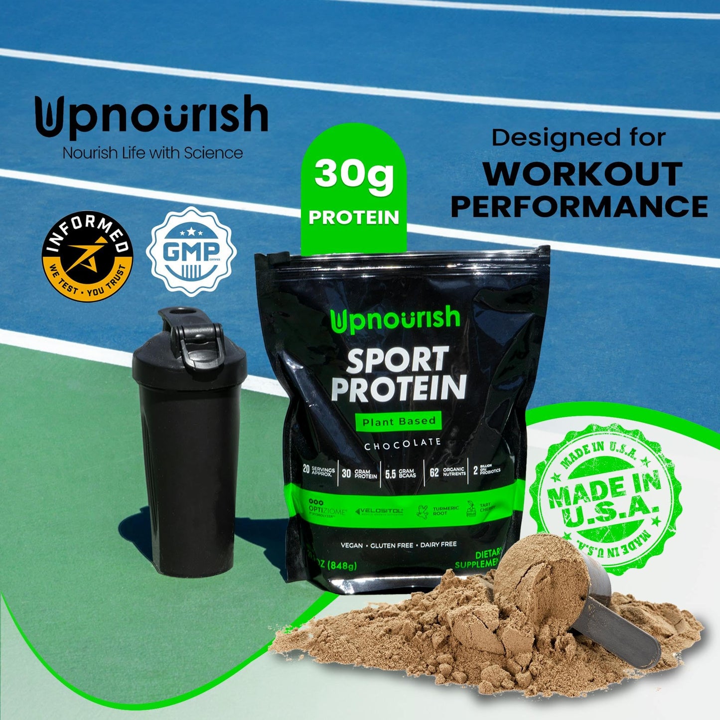 Vegan Sport Protein Powder Chocolate 20 servings - 30g Plant Based Protein, VELOSITOL, BCAAs, Organic Greens & Fruits, Probiotics, Tart Cherry for Post Workout Recovery, Inform Sports Certified Keto