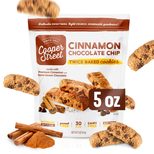 Cooper Street Italian Biscotti Cookies  Twice Baked Biscotti Style Cookie Biscuits in Delicious Cinnamon Chocolate Chip  Crispy Light and Healthy Cookies  Peanut  Dairy Free  5oz  1 Pack