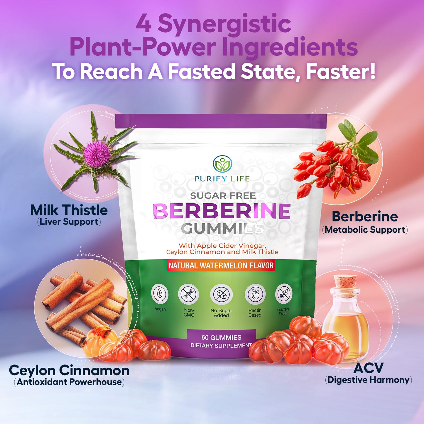 Keto Berberine Complex Gummies (Sugar-Free) with Ceylon Cinnamon, Milk Thistle, ACV [AMPK Metabolic Activator] Berberine Supplement for Metabolism, Energy, Gut Health, Fasting & Body Mass Control